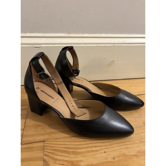 Johnston & Murphy Shoes - Johnston & Murphy Women's Black Leather Vicki Ankle Strap Heels Size 11M $148